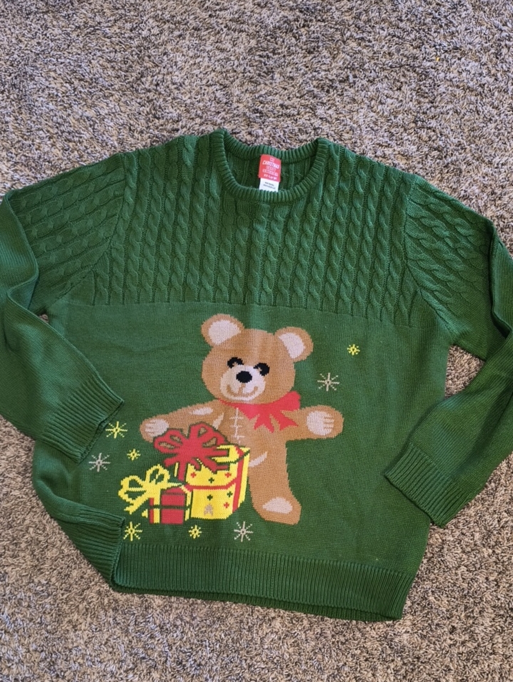 Ugly Christmas Sweater Teddy Bear Cable-Knit Sweater, 2XL